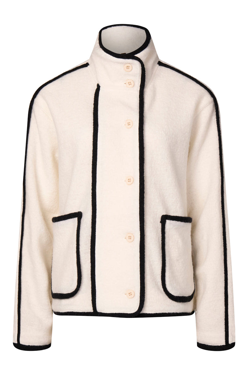 MARCO POLO CONTRAST BOILED WOOL JACKET - IVORY - THE VOGUE STORE