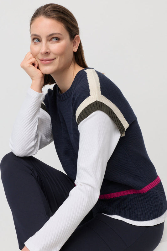MARCO POLO TEAM COLOURS KNIT VEST - NAVY MIX - THE VOGUE STORE