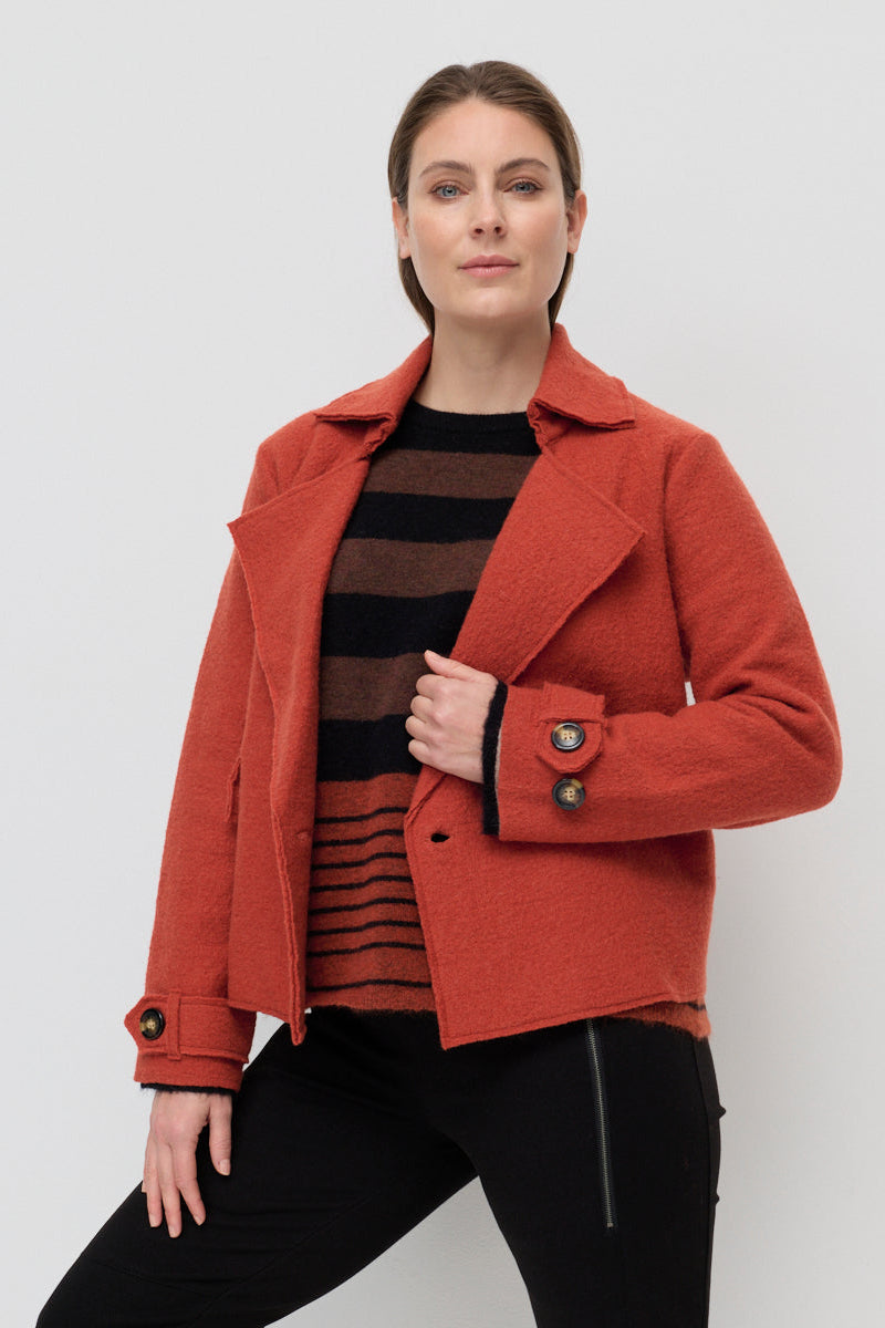MARCO POLO CROPPED BOILED WOOL JACKET - COPPER - THE VOGUE STORE