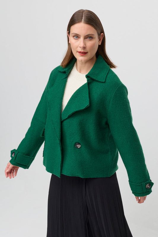 MARCO POLO CROPPED BOILED WOOL JACKET - DEEP PINE - THE VOGUE STORE