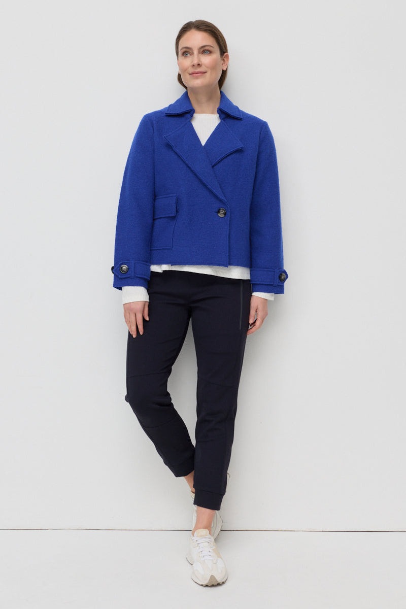 MARCO POLO CROPPED BOILED WOOL JACKET - LAPIS - THE VOGUE STORE