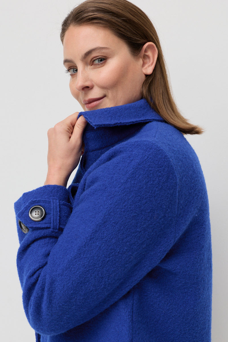 MARCO POLO CROPPED BOILED WOOL JACKET - LAPIS - THE VOGUE STORE