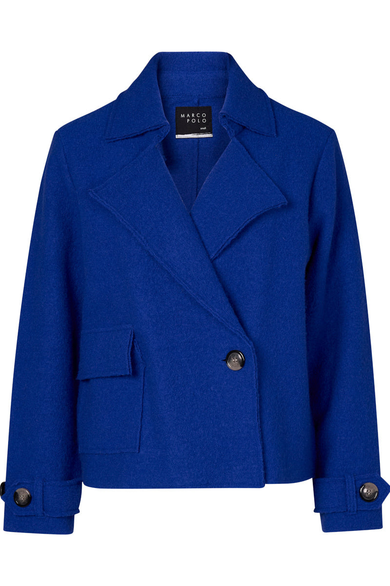 MARCO POLO CROPPED BOILED WOOL JACKET - LAPIS - THE VOGUE STORE