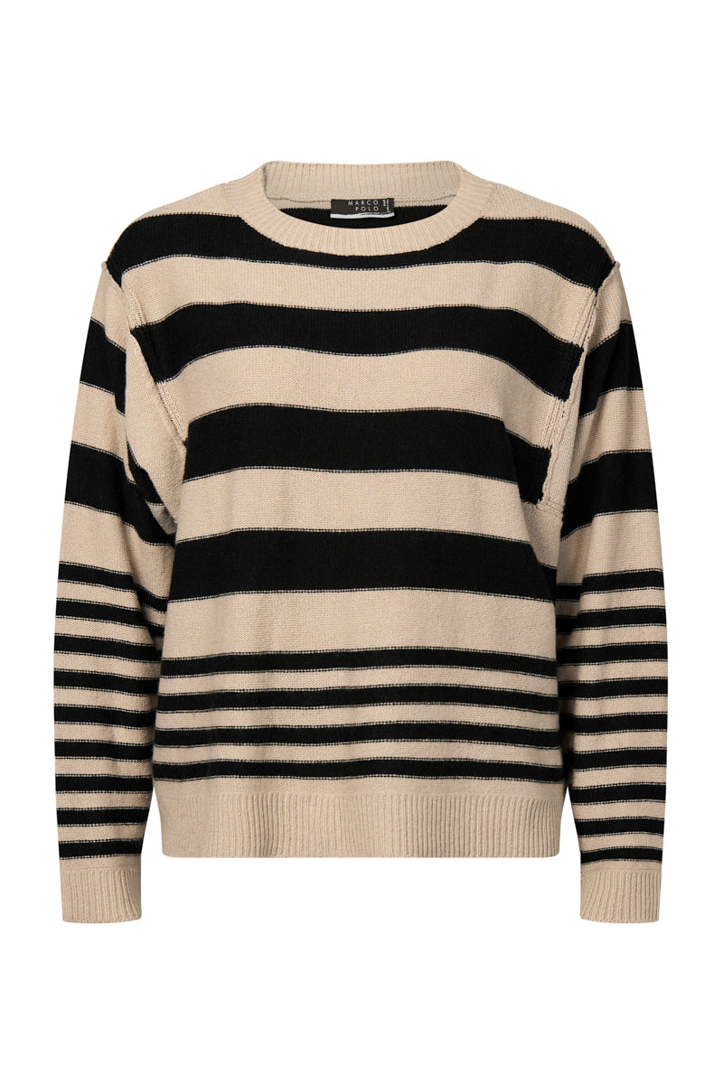 MARCO POLO GROUND STROKES SWEATER - BLACK/STONE - THE VOGUE STORE