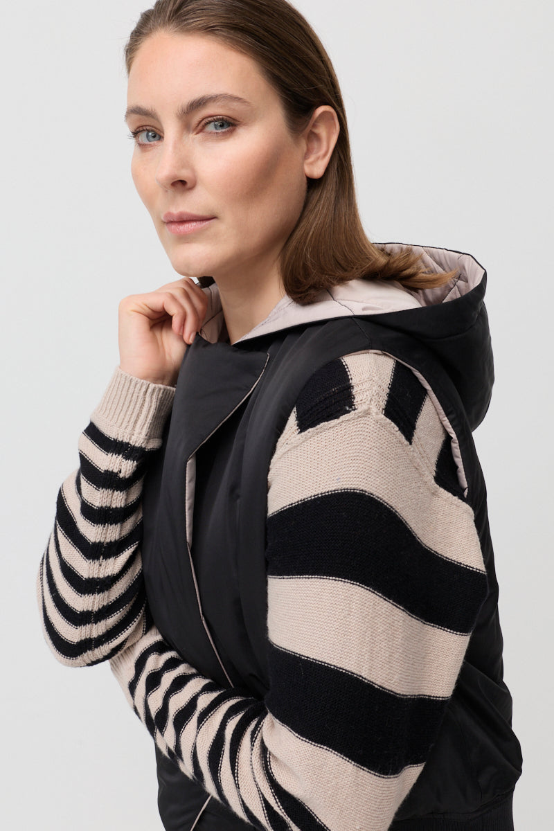 MARCO POLO GROUND STROKES SWEATER - BLACK/STONE - THE VOGUE STORE