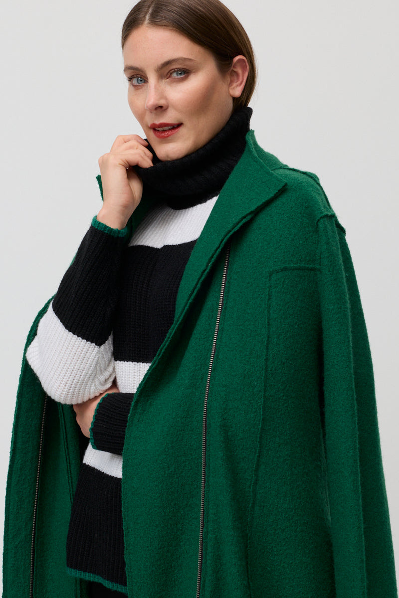 MARCO POLO COLLARED BOILED WOOL COAT - DEEP PINE - THE VOGUE STORE