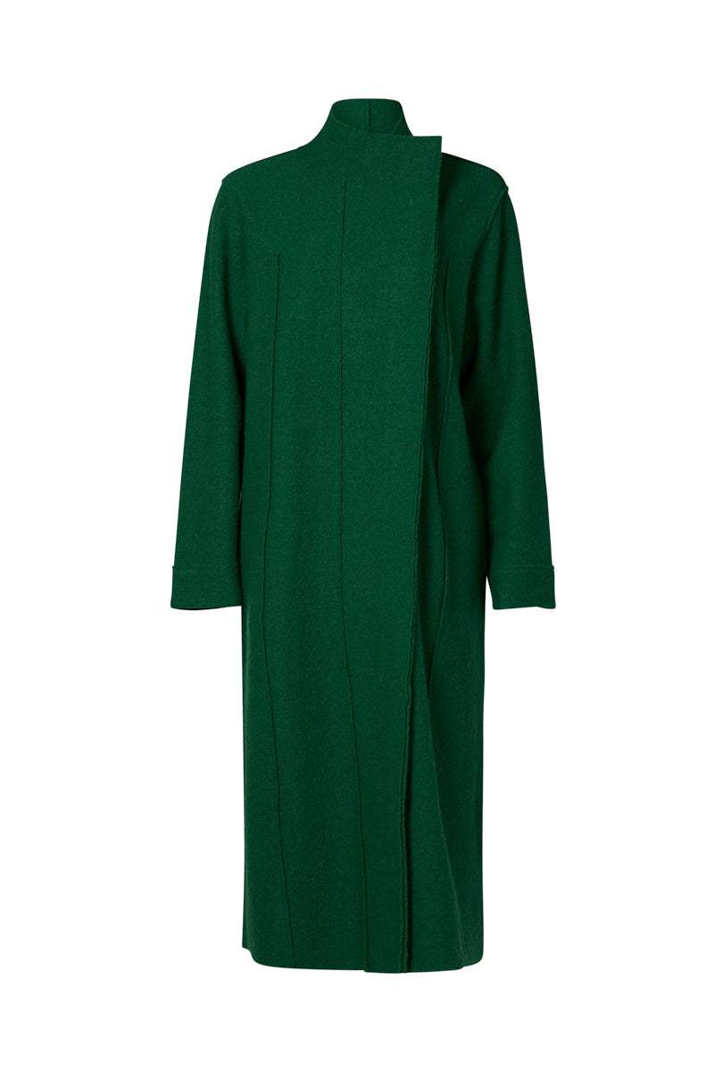 MARCO POLO COLLARED BOILED WOOL COAT - DEEP PINE - THE VOGUE STORE