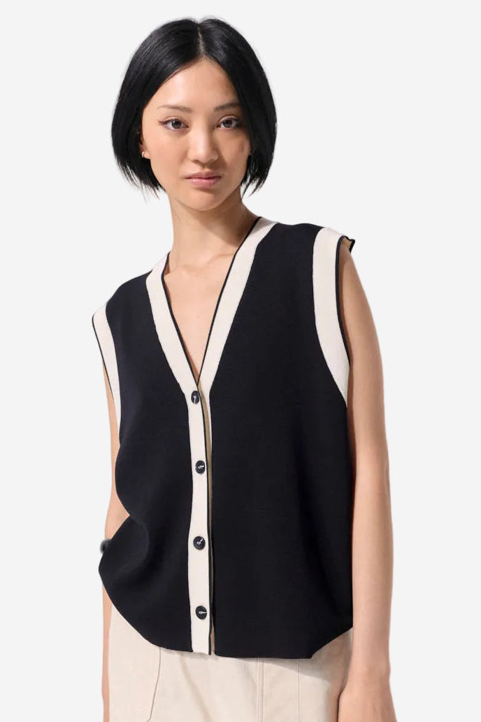 MARCO POLO CONTRAST TRIM KNIT VEST - BLACK - THE VOGUE STORE
