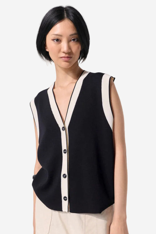 MARCO POLO CONTRAST TRIM KNIT VEST - BLACK - THE VOGUE STORE
