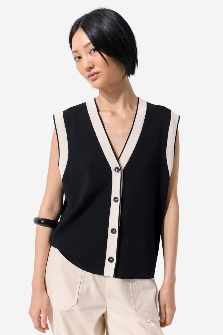 MARCO POLO CONTRAST TRIM KNIT VEST - BLACK - THE VOGUE STORE