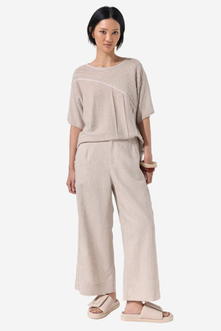MARCO POLO RAW TEXTURED PINTUCK PANT - STONE - THE VOGUE STORE