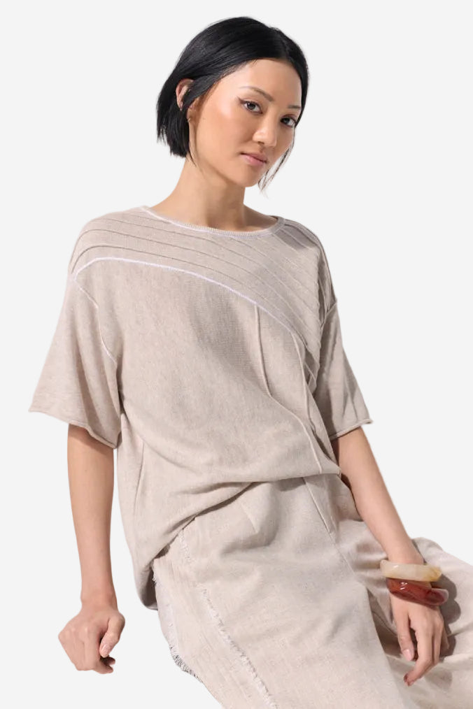 MARCO POLO FINE PINSTITCH KNIT - STONE - THE VOGUE STORE