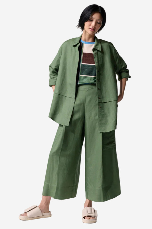 MARCO POLO TUCK DETAIL LINEN OVERSHIRT - NATURE- THE VOGUE STORE