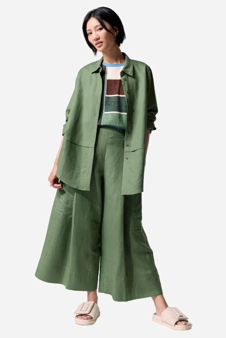 MARCO POLO TUCK DETAIL LINEN OVERSHIRT - NATURE- THE VOGUE STORE
