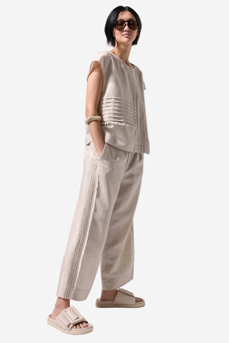 MARCO POLO RAW TEXTURED PINTUCK TOP - STONE - THE VOGUE STORE