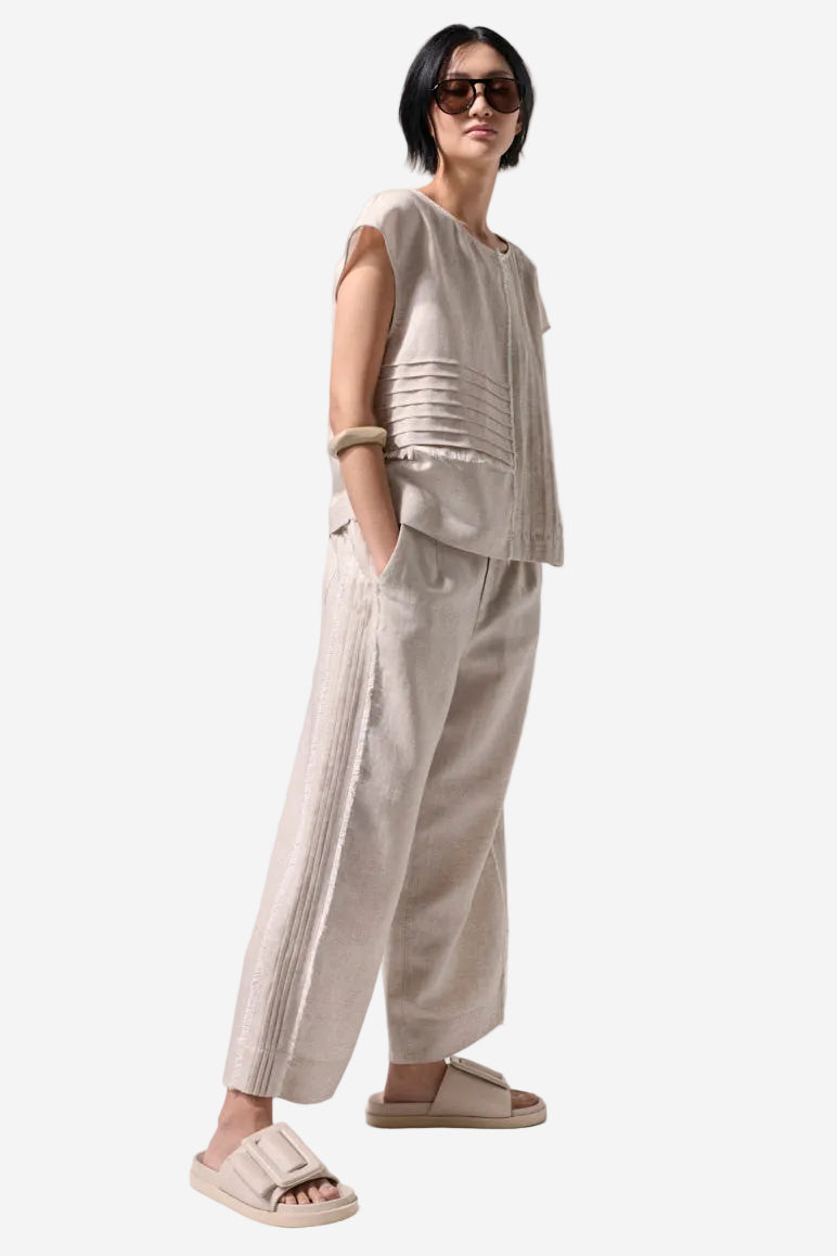 MARCO POLO RAW TEXTURED PINTUCK PANT - STONE - THE VOGUE STORE