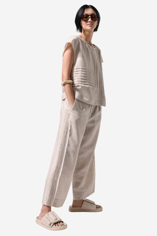 MARCO POLO RAW TEXTURED PINTUCK PANT - STONE - THE VOGUE STORE