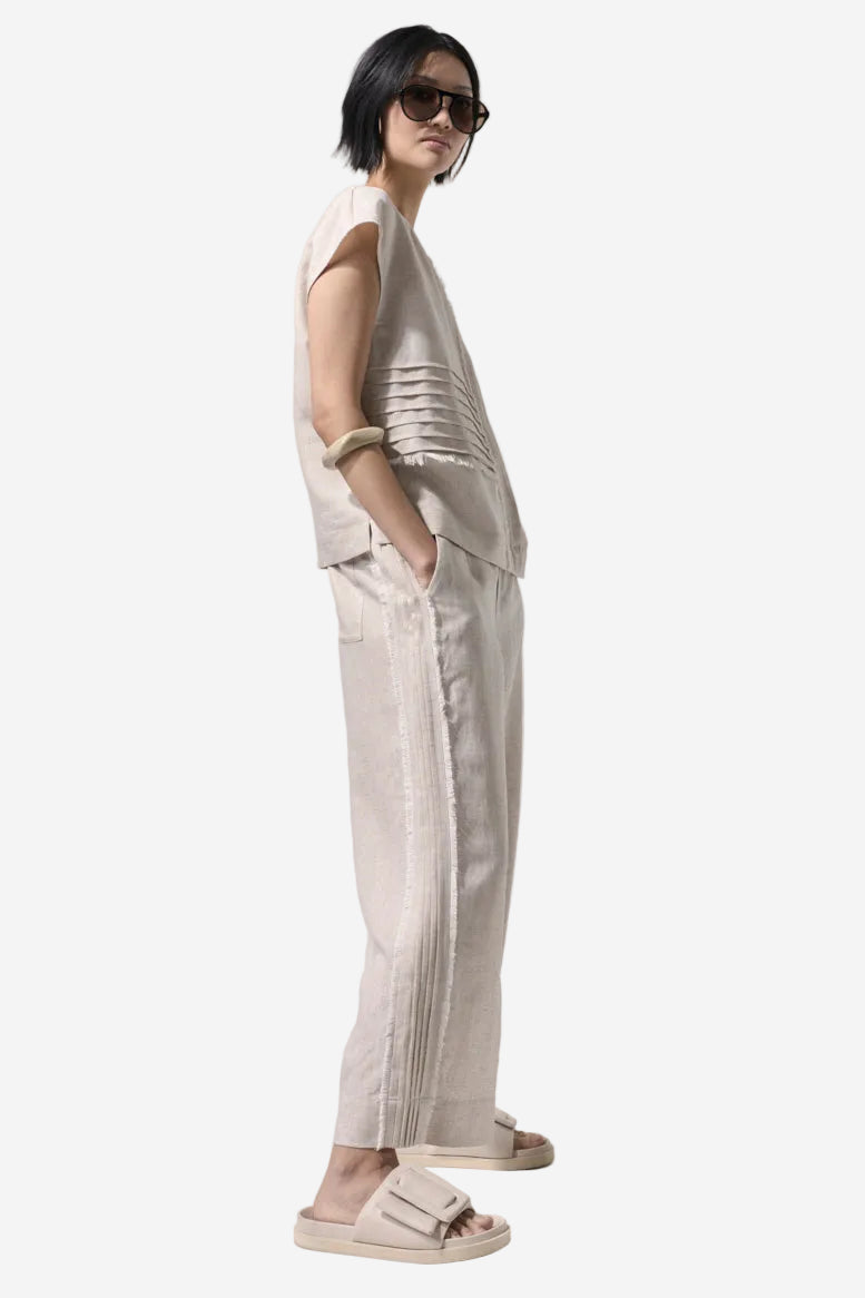 MARCO POLO RAW TEXTURED PINTUCK PANT - STONE - THE VOGUE STORE