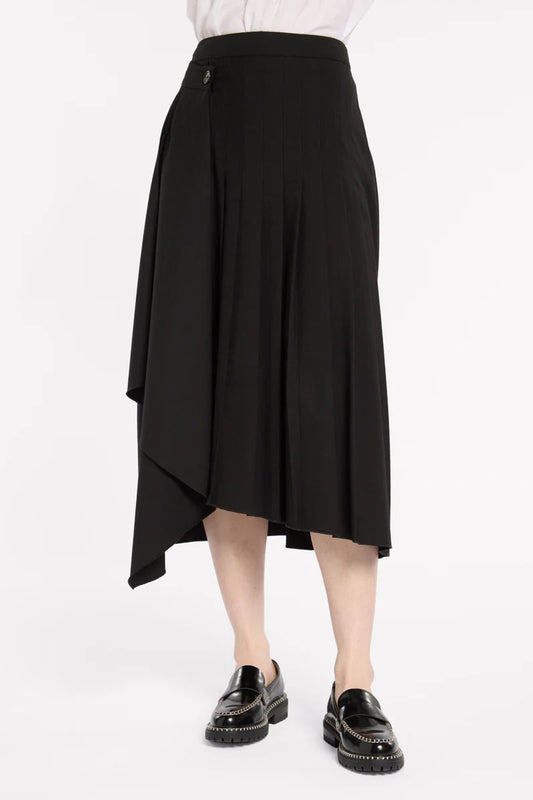 MARCO POLO PLEATED WRAP SKIRT - BLACK - THE VOGUE STORE