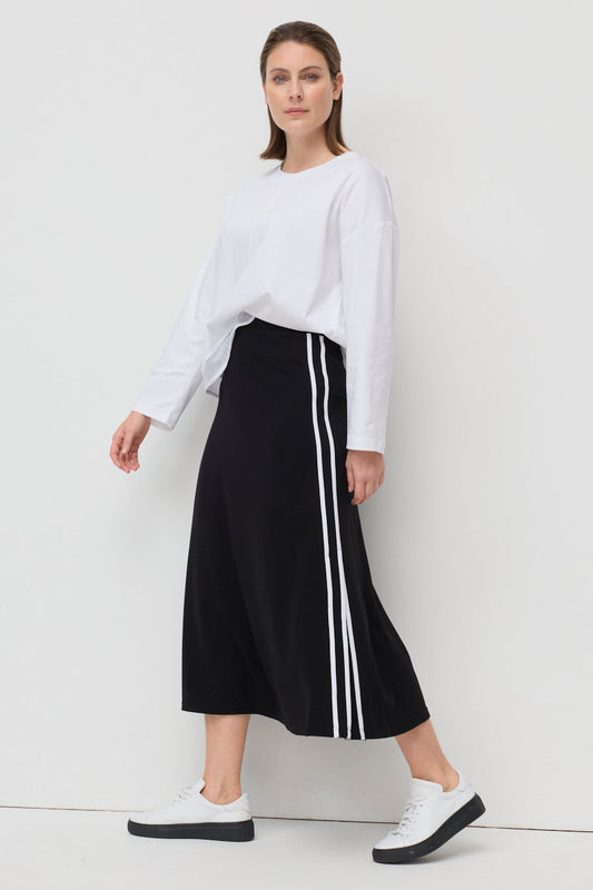 MARCO POLO TWIN STRIPE PONTE SKIRT - BLACK - THE VOGUE STORE