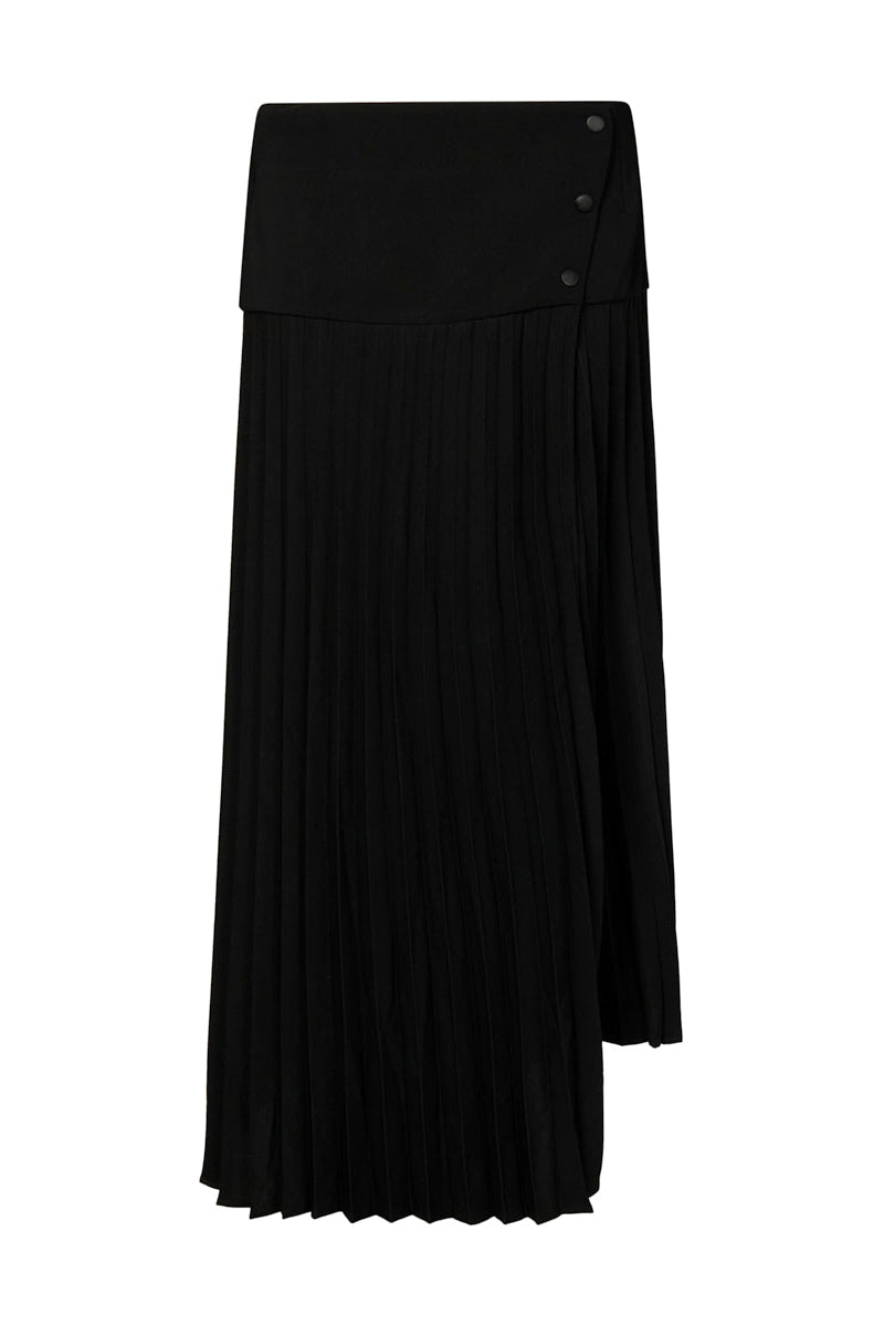 MARCO POLO PLEATED WRAP SHIRT - BLACK - THE VOGUE STORE