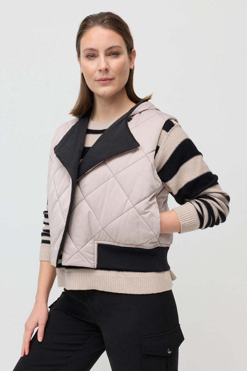 MARCO POLO REVERSIBLE QUILTED VEST - BLACK/STONE  - THE VOGUE STORE