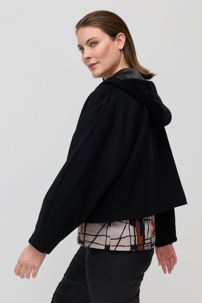 MARCO POLO WOOL BLEND HOODED JACKET - BLACK - THE VOGUE STORE