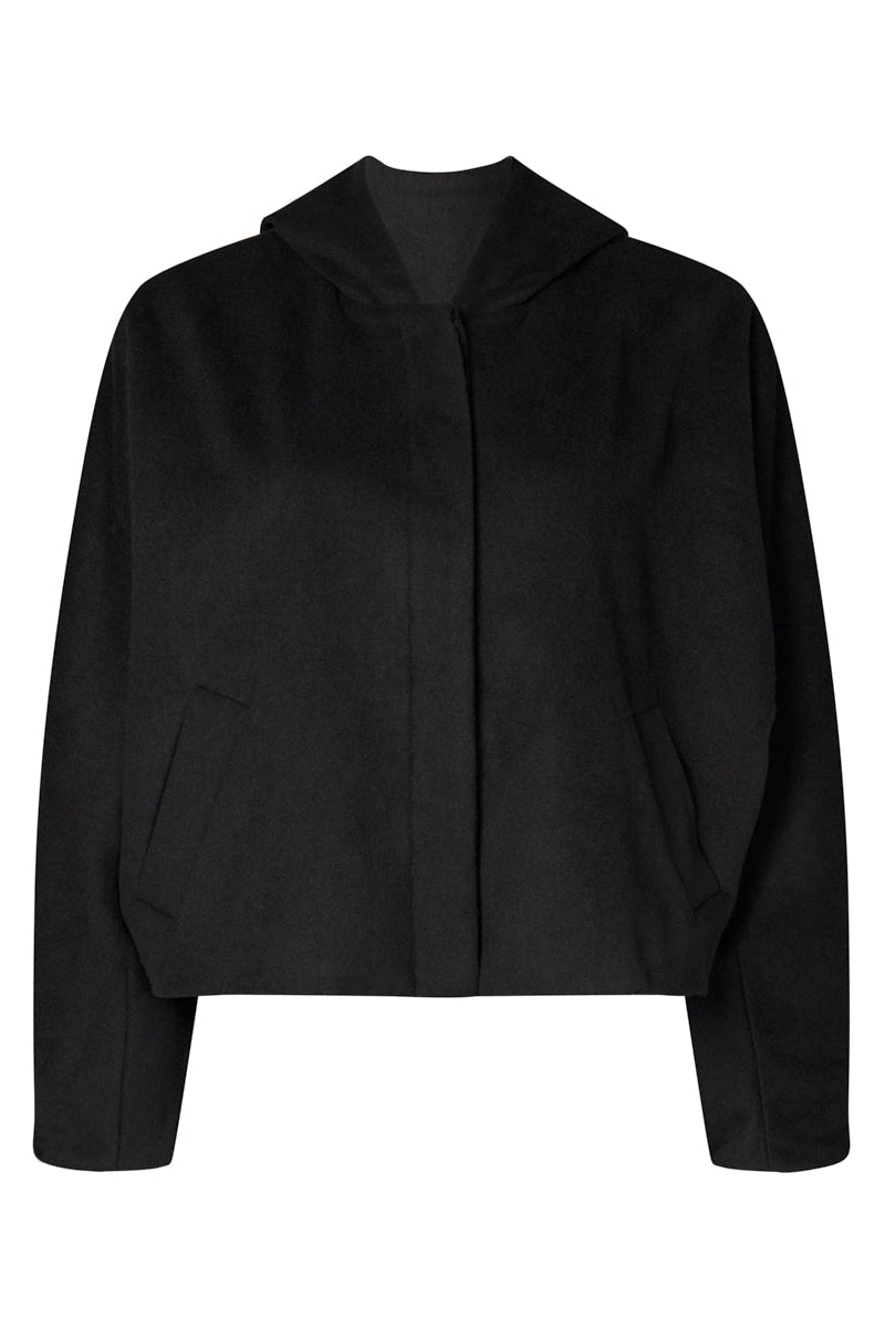 MARCO POLO WOOL BLEND HOODED JACKET - BLACK - THE VOGUE STORE