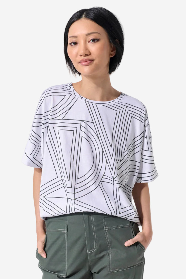 MARCO POLO GEO GROVE TEE - WHITE - THE VOGUE STORE