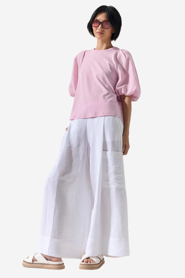 MARCO POLO PINSTITCH GATHERED SLEEVE TEE - BLUSH PINK - THE VOGUE STORE