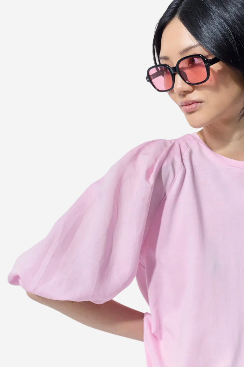 MARCO POLO PINSTITCH GATHERED SLEEVE TEE - BLUSH PINK - THE VOGUE STORE