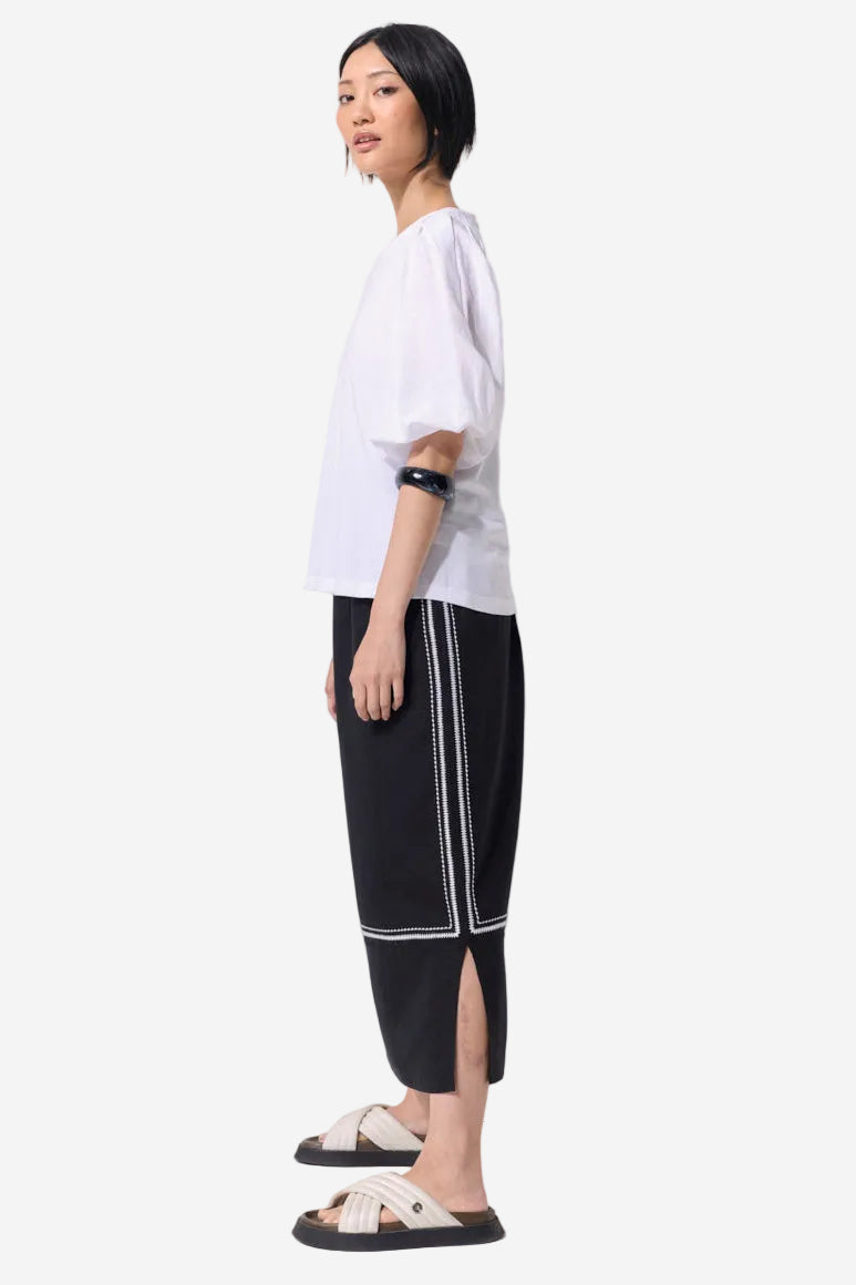MARCO POLO PINSTITCH GATHERED SLEEVE TEE - WHITE - THE VOGUE STORE