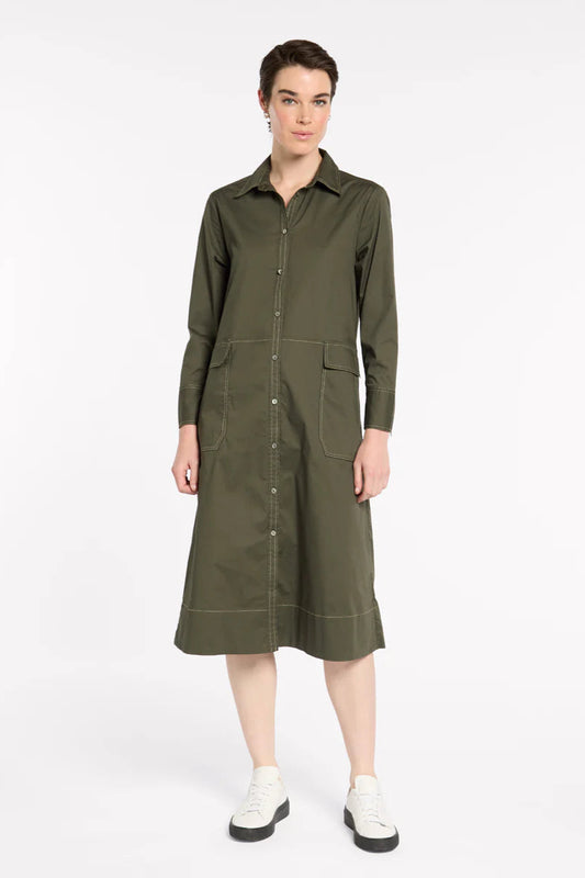 MARCO POLO ESSENTIAL POPLIN DRESS - KHAKI - THE VOGUE STORE