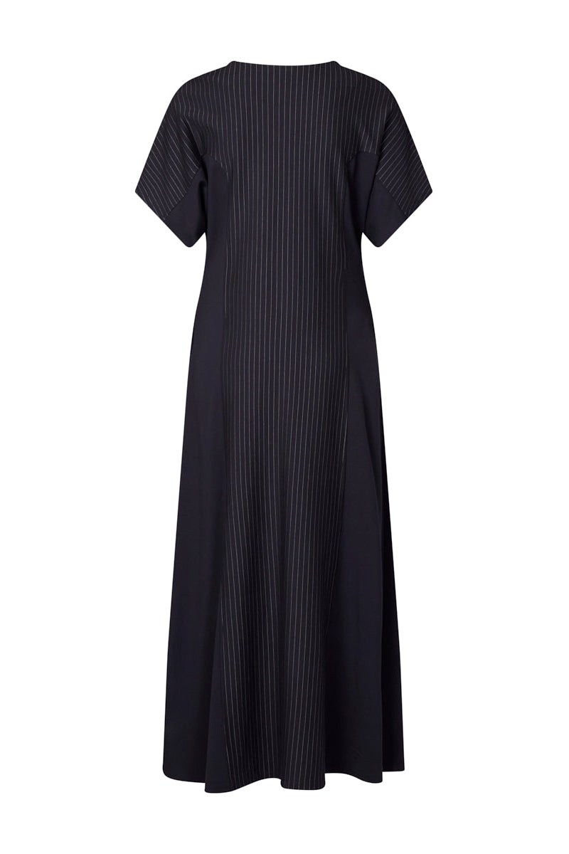 MARCO POLO PINSTRIPE PONTE MIDI DRESS - NAVY - THE VOGUE STORE