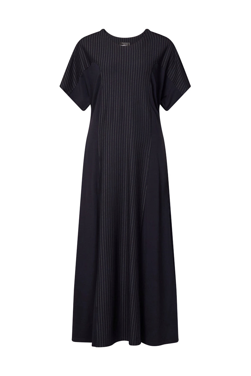 MARCO POLO PINSTRIPE PONTE MIDI DRESS - NAVY - THE VOGUE STORE