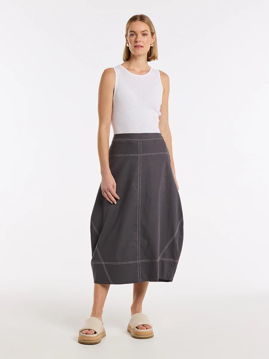MARCO POLO TOPSTITCHED SKIRT - CHARCOAL - THE VOGUE STORE