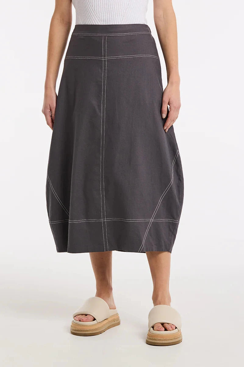 MARCO POLO TOPSTITCHED SKIRT - CHARCOAL - THE VOGUE STORE