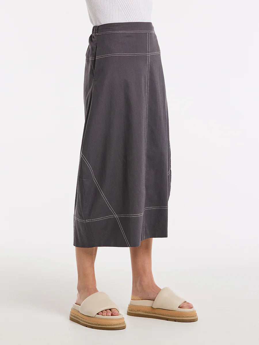 MARCO POLO TOPSTITCHED SKIRT - CHARCOAL - THE VOGUE STORE