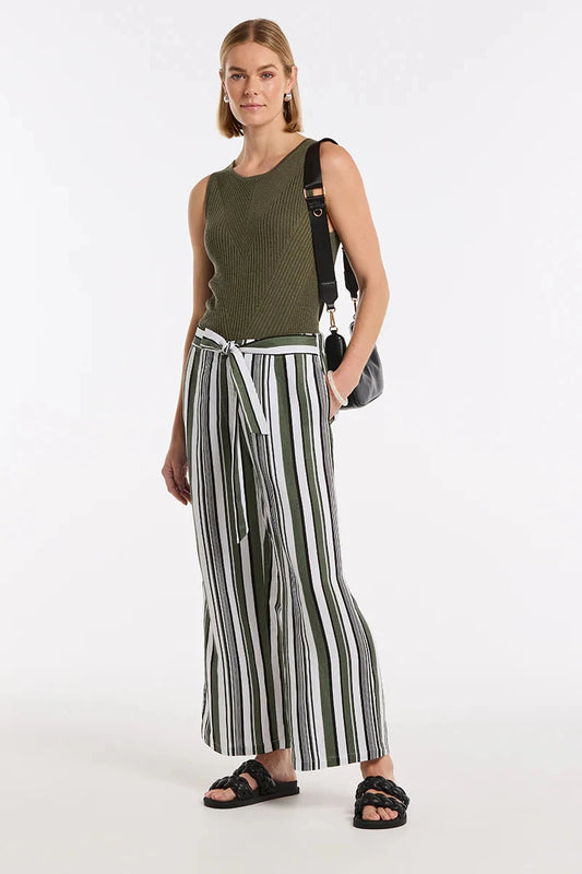 MARCO POLO 3/4 OLIVE STRIPE PANT - THE VOGUE STORE