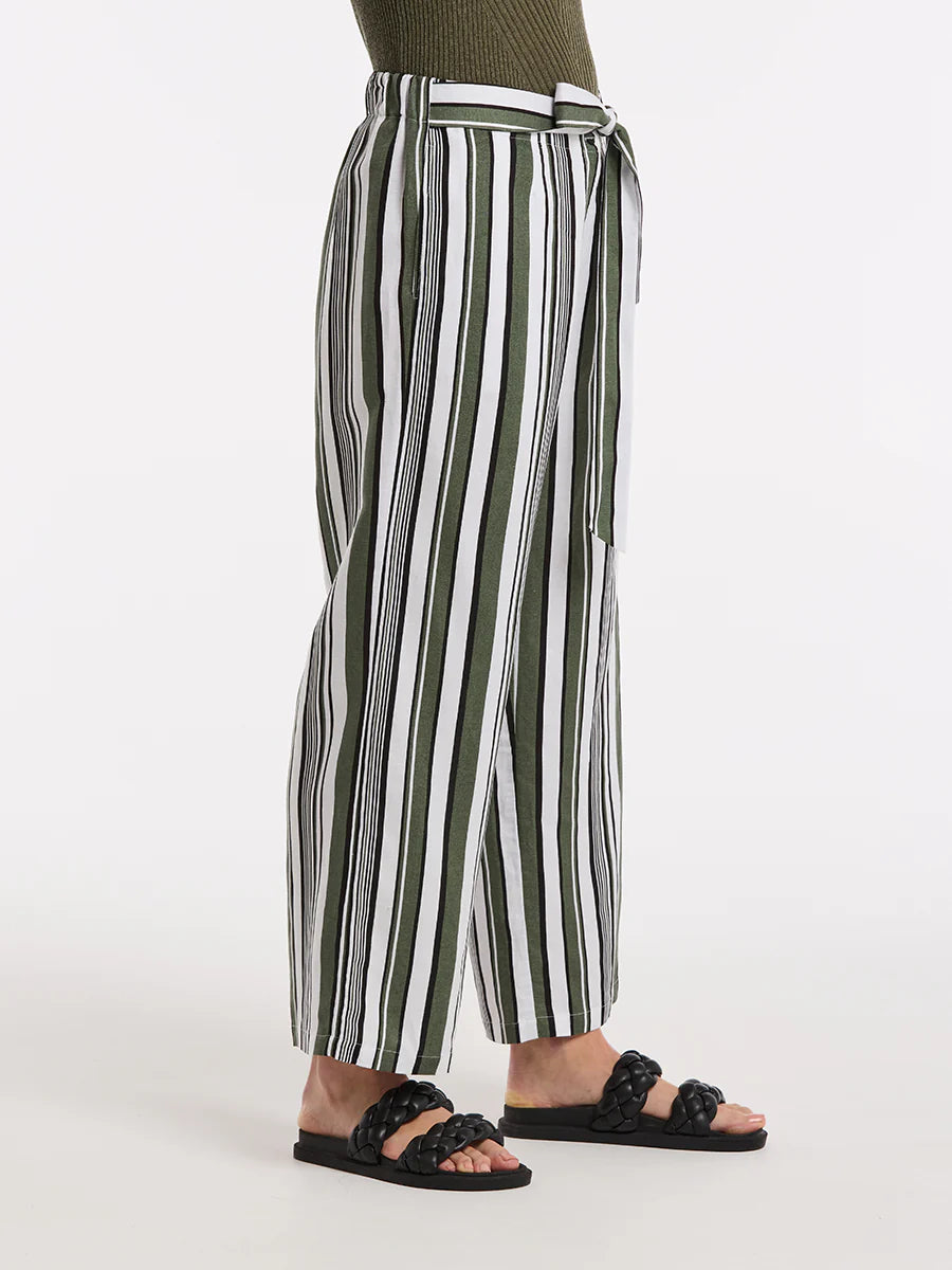 MARCO POLO 3/4 OLIVE STRIPE PANT - THE VOGUE STORE