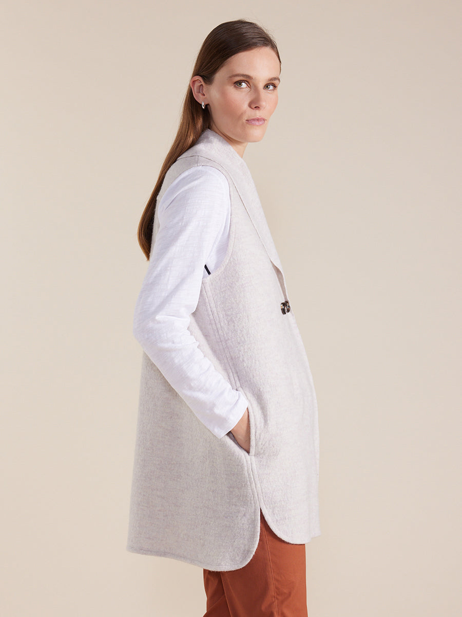 MARCO POLO LONGLINE BOILED WOOL VEST - OATMEAL - THE VOGUE STORE