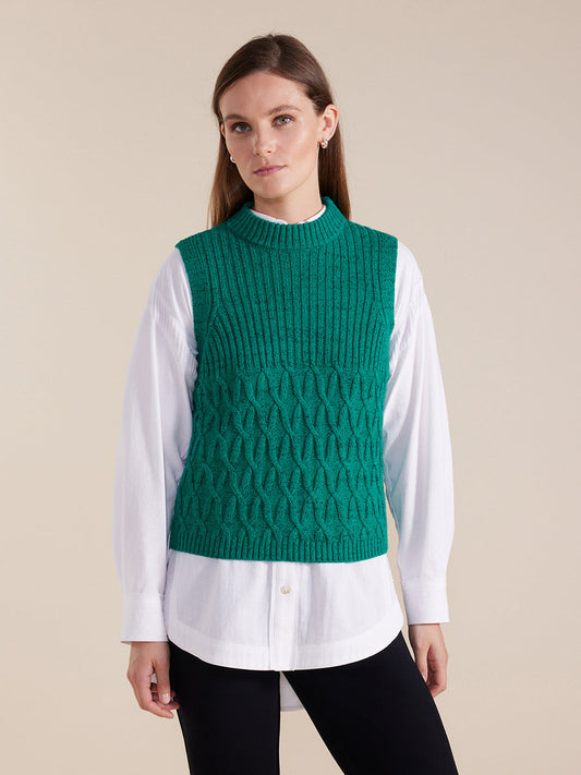 MARCO POLO CABLE KNIT VEST - FOREST - WILDROSE