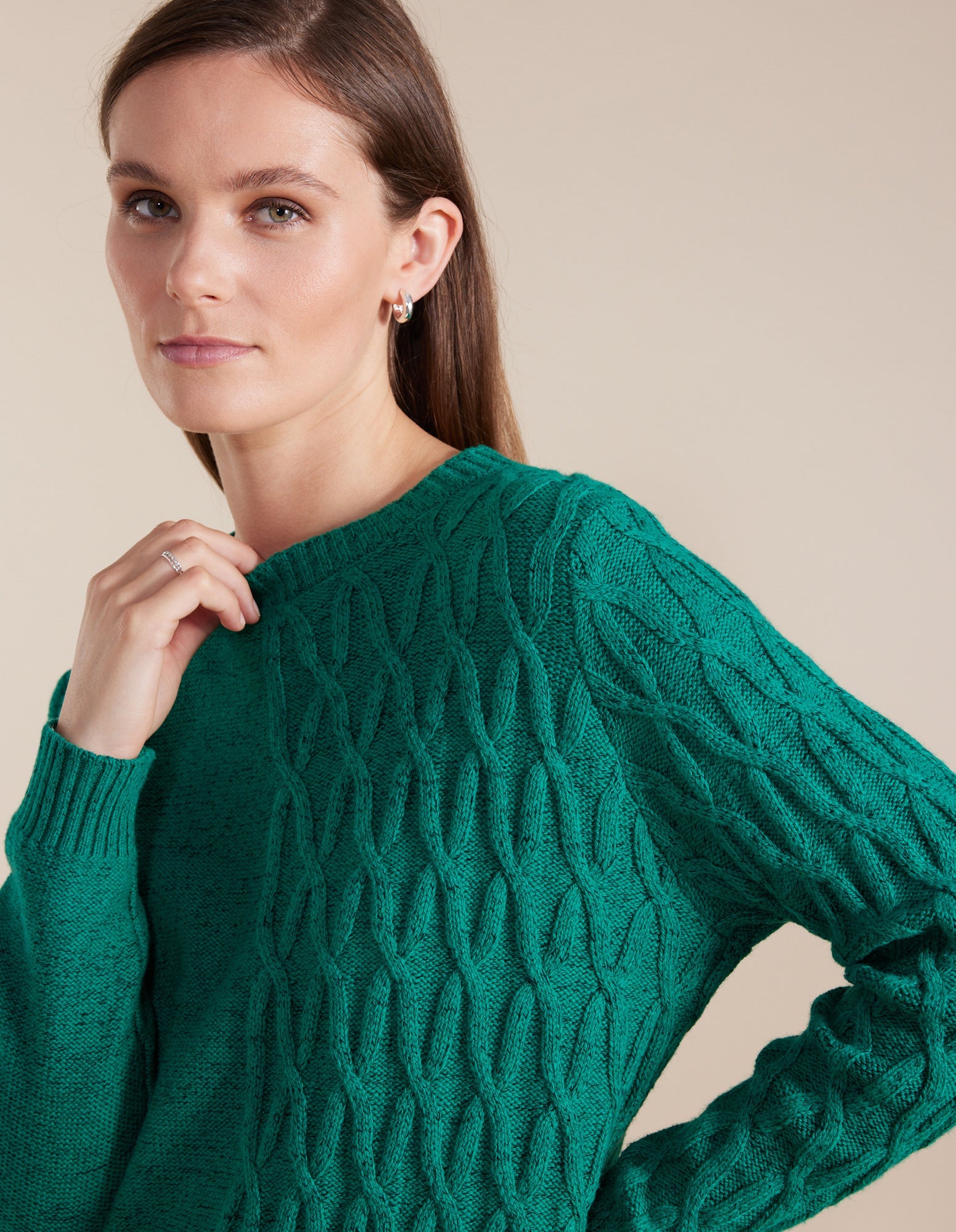 MARCO POLO L/S CABLE KNIT - FOREST - THE VOGUE STORE