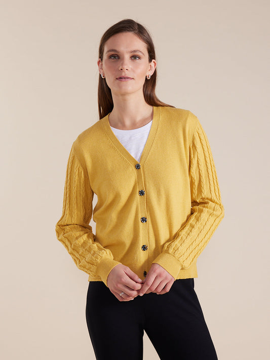 MARCO POLO CABLE SLEEVE CARDI - MARIGOLD - THE VOGUE STORE