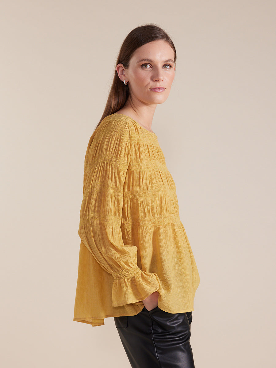 MARCO POLO L/S PLEATED TOP - MARIGOLD - THE VOGUE STORE