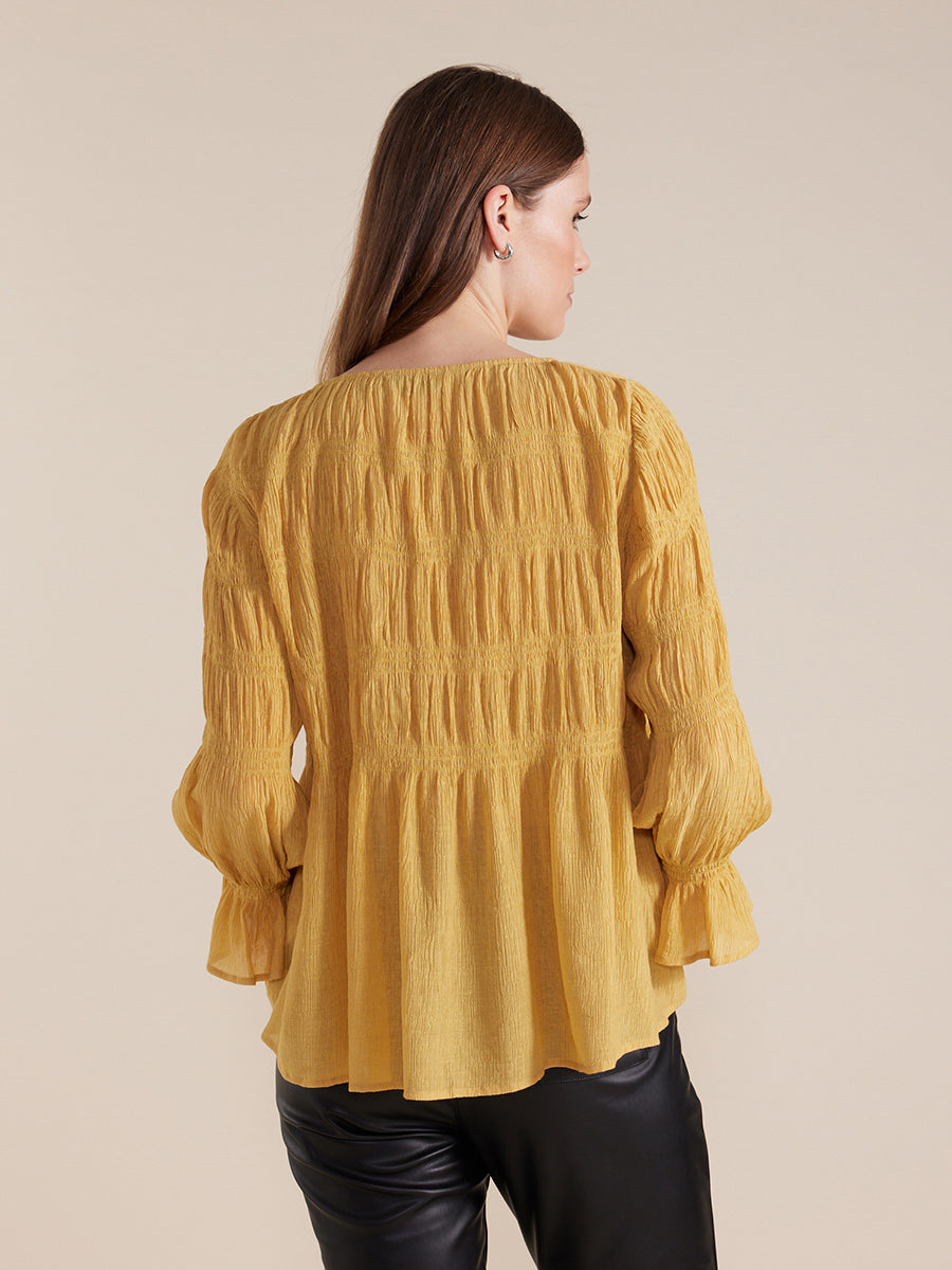 MARCO POLO L/S PLEATED TOP - MARIGOLD - THE VOGUE STORE