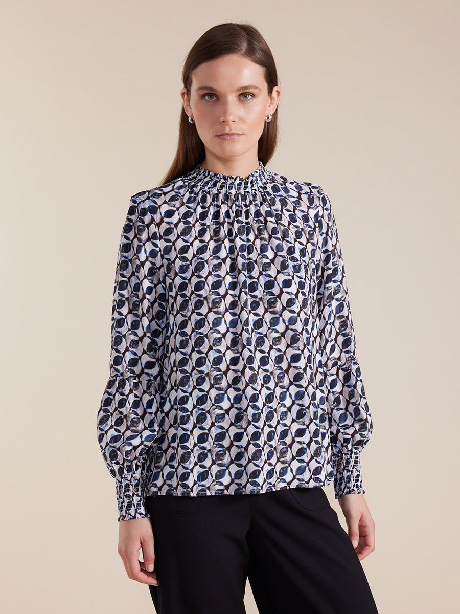 MARCO POLO L/S SHIRRED CRYSTAL GEO TOP - CRYSTAL GEO - THE VOGUE STORE