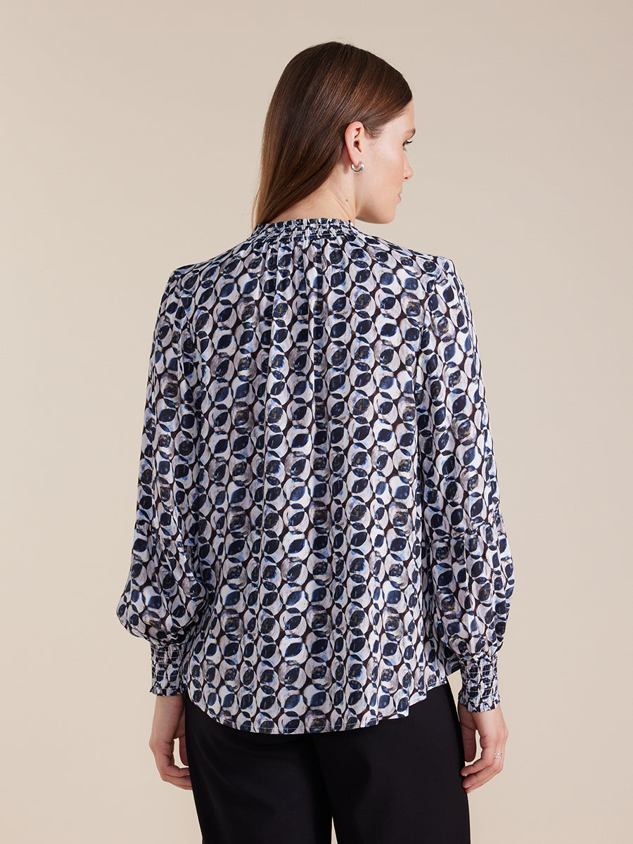 MARCO POLO L/S SHIRRED CRYSTAL GEO TOP - CRYSTAL GEO - THE VOGUE STORE