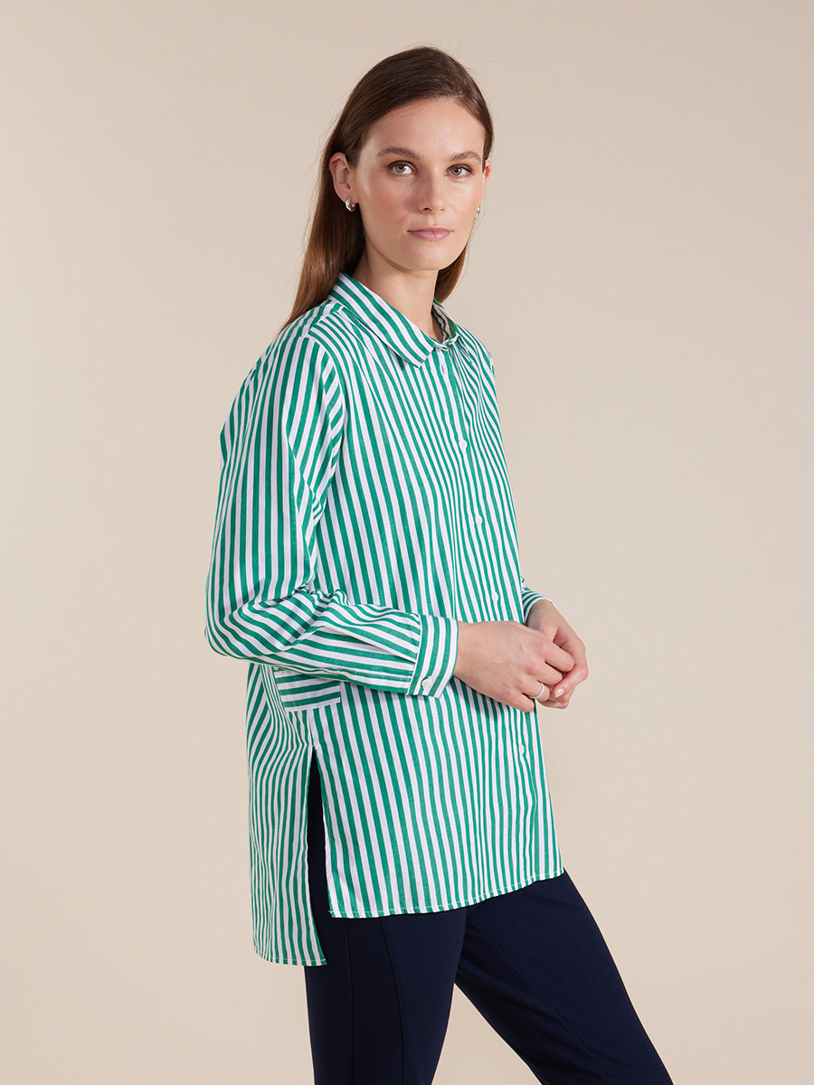 MARCO POLO L/S ESSENTIAL STRIPE SHIRT - FOREST - WILDROSE
