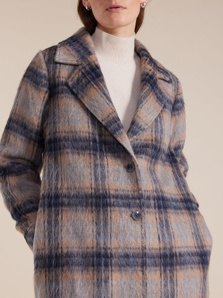 MARCO POLO L/S BRUSHED CHECK COAT - RUSSET MIX - THE VOGUE STORE
